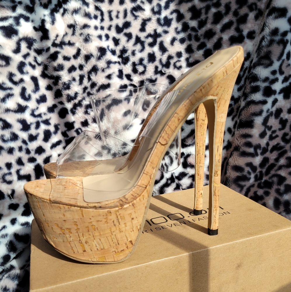 Clear Cork Stilletto platform heels